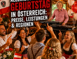 Alleinunterhalter bei einer Geburtstagsfeier in Österreich mit tanzenden Gästen und österreichischer Dekoration