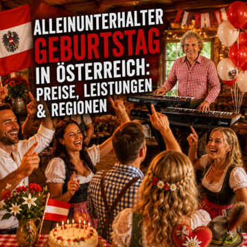 Alleinunterhalter bei einer Geburtstagsfeier in Österreich mit tanzenden Gästen und österreichischer Dekoration