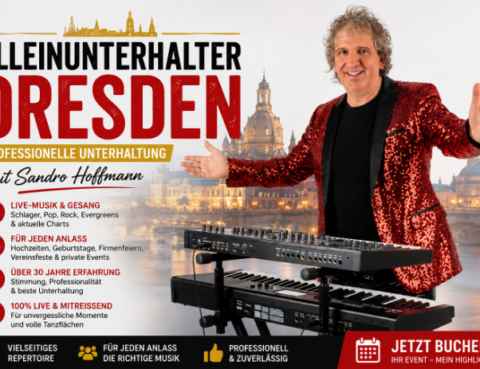 Sandro Hoffmann als professioneller Alleinunterhalter für Hochzeiten, Firmenfeiern und private Events in Dresden.