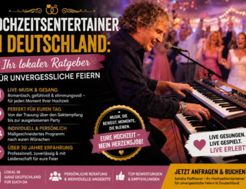 Sandro Hoffmann als professioneller Hochzeitsentertainer mit Live-Musik und Gesang auf einer Hochzeit in Deutschland.
