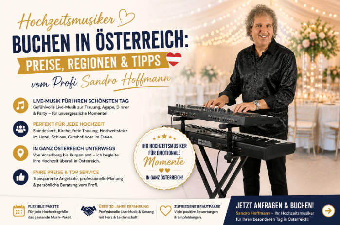 Sandro Hoffmann als professioneller Hochzeitsmusiker mit Live-Musik und Gesang für Hochzeiten in Österreich.