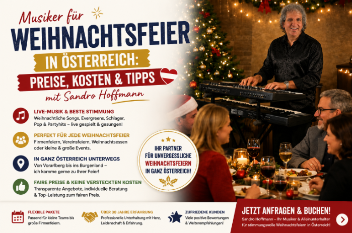 Sandro Hoffmann als professioneller Musiker für Weihnachtsfeiern mit Live-Musik und Gesang in Österreich.
