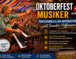 Sandro Hoffmann als professioneller Oktoberfest Musiker und Alleinunterhalter bei einem stimmungsvollen Oktoberfest in der Schweiz.