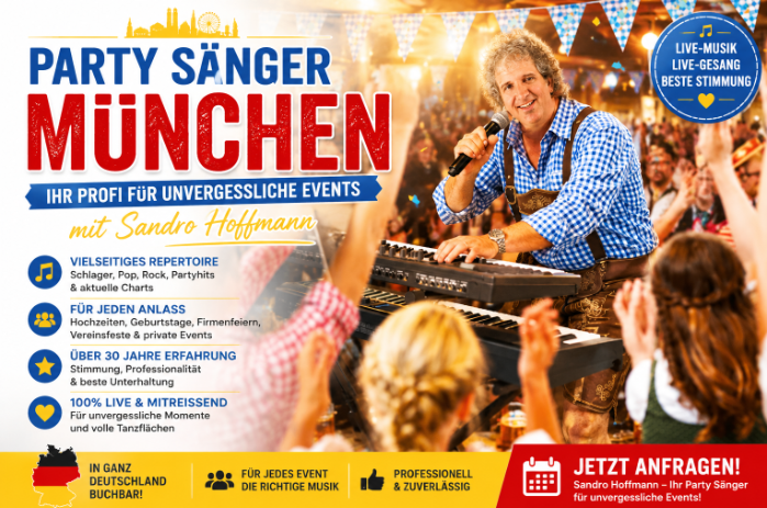 Sandro Hoffmann als professioneller Party Sänger für Hochzeiten, Firmenfeiern und private Events in München.