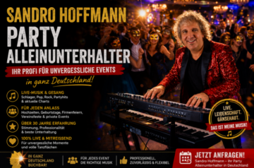 Sandro Hoffmann als professioneller Party Alleinunterhalter für Firmenfeiern, Hochzeiten und private Events in ganz Deutschland.