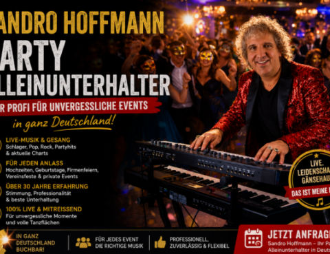 Sandro Hoffmann als professioneller Party Alleinunterhalter für Firmenfeiern, Hochzeiten und private Events in ganz Deutschland.