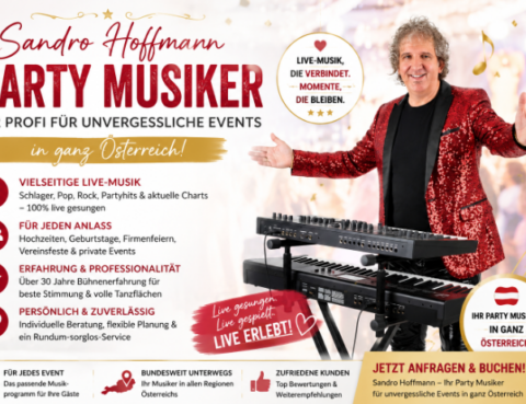Sandro Hoffmann als professioneller Party Musiker und Entertainer für Hochzeiten, Firmenfeiern und private Events in Österreich.