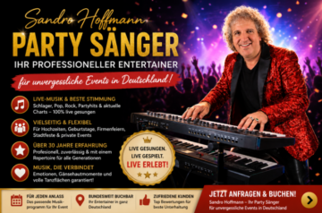 Sandro Hoffmann als professioneller Party Sänger und Entertainer für Hochzeiten, Firmenfeiern und private Events in Deutschland.