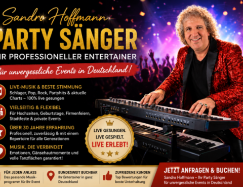 Sandro Hoffmann als professioneller Party Sänger und Entertainer für Hochzeiten, Firmenfeiern und private Events in Deutschland.