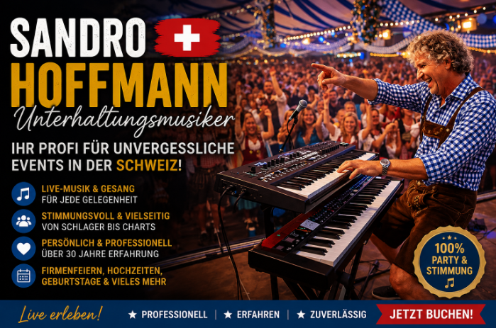 Sandro Hoffmann als professioneller Unterhaltungsmusiker und Alleinunterhalter auf einem Event in der Schweiz.