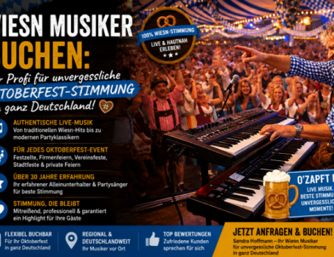 Sandro Hoffmann als professioneller Wiesn Musiker mit Live-Musik und Oktoberfest-Stimmung in Deutschland.