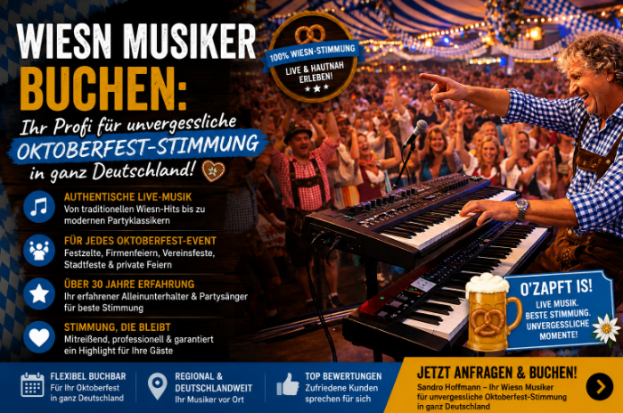 Sandro Hoffmann als professioneller Wiesn Musiker mit Live-Musik und Oktoberfest-Stimmung in Deutschland.