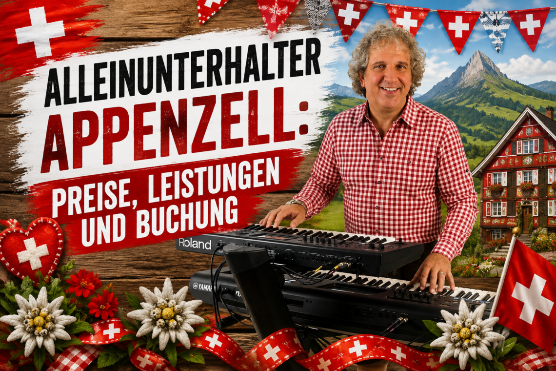 Sandro Hoffmann als Alleinunterhalter und Live-Musiker am Keyboard bei einer Feier in Appenzell mit Schweizer Alpenkulisse