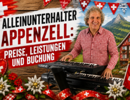 Sandro Hoffmann als Alleinunterhalter und Live-Musiker am Keyboard bei einer Feier in Appenzell mit Schweizer Alpenkulisse