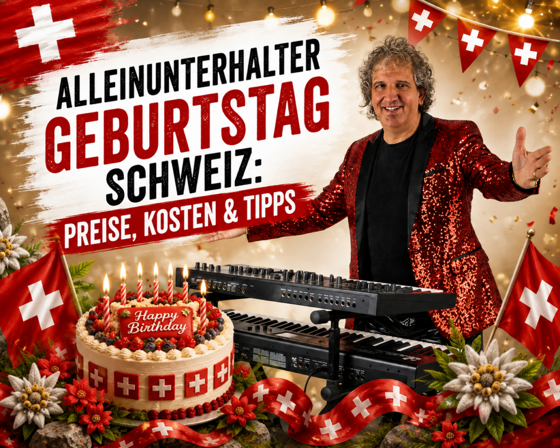Sandro Hoffmann als Alleinunterhalter und Live-Musiker bei einer Geburtstagsfeier in der Schweiz mit Schweizer Dekoration