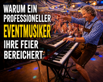 Professioneller Eventmusiker Sandro Hoffmann mit Keyboard und Live-Musik bei einer ausgelassenen Oktoberfestfeier