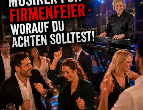Musiker für Firmenfeier mit tanzenden Gästen bei einer stimmungsvollen Firmenparty
