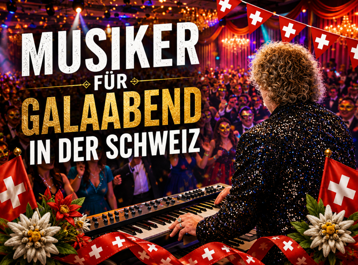 Sandro Hoffmann als Live-Musiker am Keyboard bei einem festlichen Galaabend mit begeistertem Publikum in der Schweiz