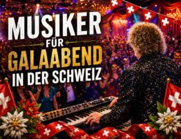 Sandro Hoffmann als Live-Musiker am Keyboard bei einem festlichen Galaabend mit begeistertem Publikum in der Schweiz