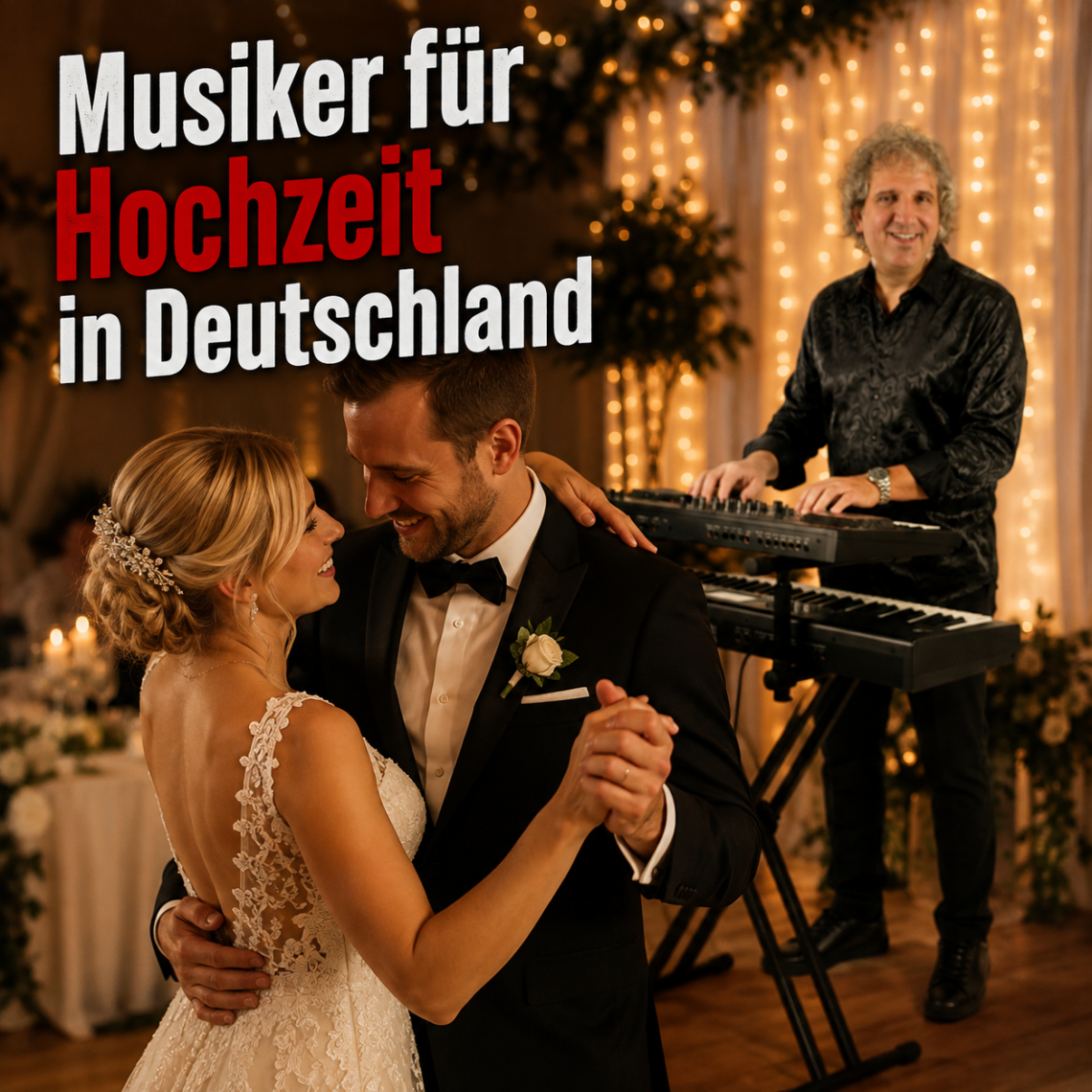 Musiker für Hochzeit in Deutschland mit tanzendem Brautpaar bei romantischer Hochzeitsfeier