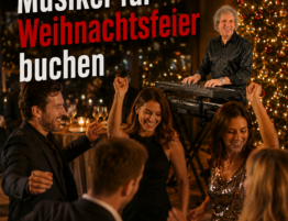 Musiker für Weihnachtsfeier mit tanzenden Gästen bei einer stimmungsvollen Firmen-Weihnachtsfeier