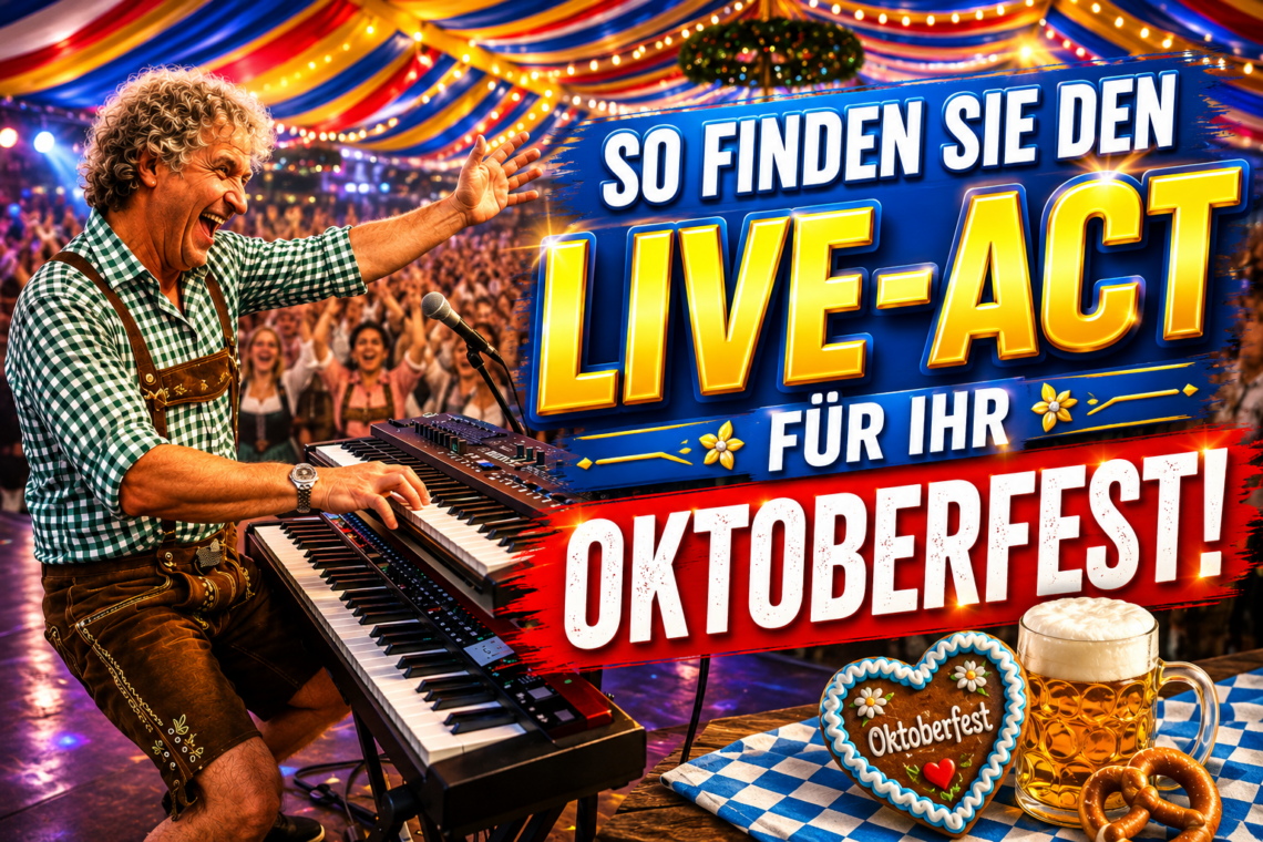 Live-Musiker und Alleinunterhalter bei einem ausgelassenen Oktoberfest mit begeistertem Publikum