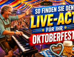 Live-Musiker und Alleinunterhalter bei einem ausgelassenen Oktoberfest mit begeistertem Publikum