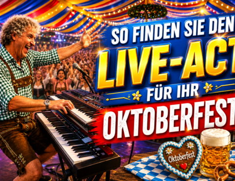 Live-Musiker und Alleinunterhalter bei einem ausgelassenen Oktoberfest mit begeistertem Publikum