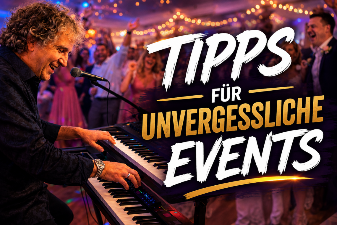 Sandro Hoffmann als Live-Musiker am Keyboard bei einer ausgelassenen Hochzeitsfeier mit tanzenden Gästen