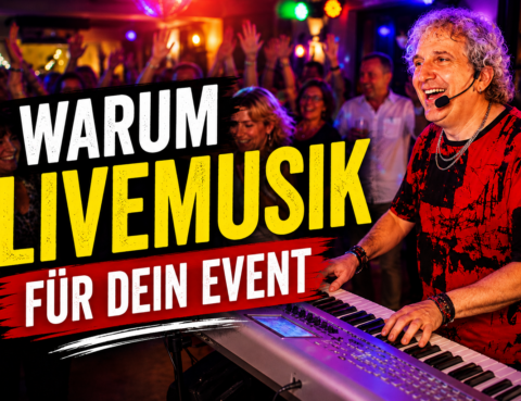 Sandro Hoffmann als Live-Musiker und Partysänger am Keyboard bei einer ausgelassenen Feier mit tanzenden Gästen