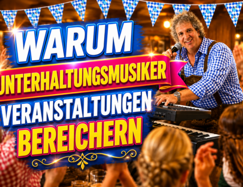 Sandro Hoffmann als Unterhaltungsmusiker und Live-Musiker am Keyboard bei einer ausgelassenen Veranstaltung mit begeistertem Publikum