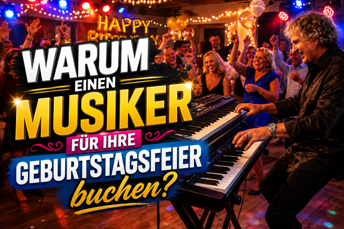 Sandro Hoffmann als Live-Musiker am Keyboard bei einer ausgelassenen Geburtstagsfeier mit tanzenden Gästen