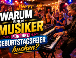 Sandro Hoffmann als Live-Musiker am Keyboard bei einer ausgelassenen Geburtstagsfeier mit tanzenden Gästen