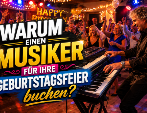 Sandro Hoffmann als Live-Musiker am Keyboard bei einer ausgelassenen Geburtstagsfeier mit tanzenden Gästen