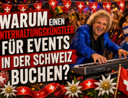 Sandro Hoffmann als Unterhaltungskünstler und Live-Musiker am Keyboard bei einer ausgelassenen Feier in der Schweiz