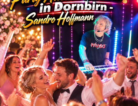 Party Alleinunterhalter Sandro Hoffmann bei einer ausgelassenen Hochzeitsfeier in Dornbirn mit tanzendem Brautpaar