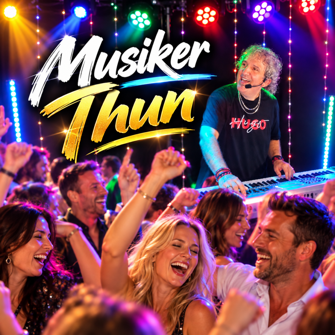 Musiker in Thun bei einer ausgelassenen Party mit tanzenden und feiernden Gästen