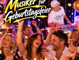 Musiker bei einer ausgelassenen Geburtstagsfeier mit tanzenden und feiernden Gästen