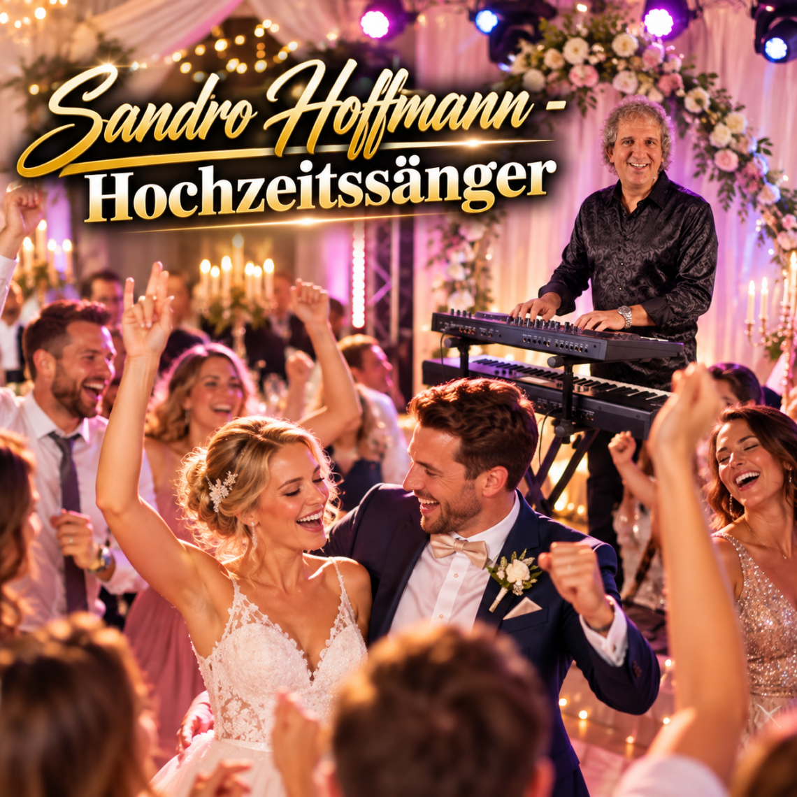 Sandro Hoffmann als Hochzeitssänger bei einer ausgelassenen Hochzeitsfeier mit tanzendem Brautpaar