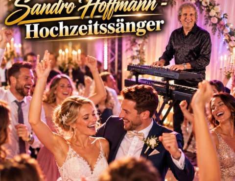 Sandro Hoffmann als Hochzeitssänger bei einer ausgelassenen Hochzeitsfeier mit tanzendem Brautpaar