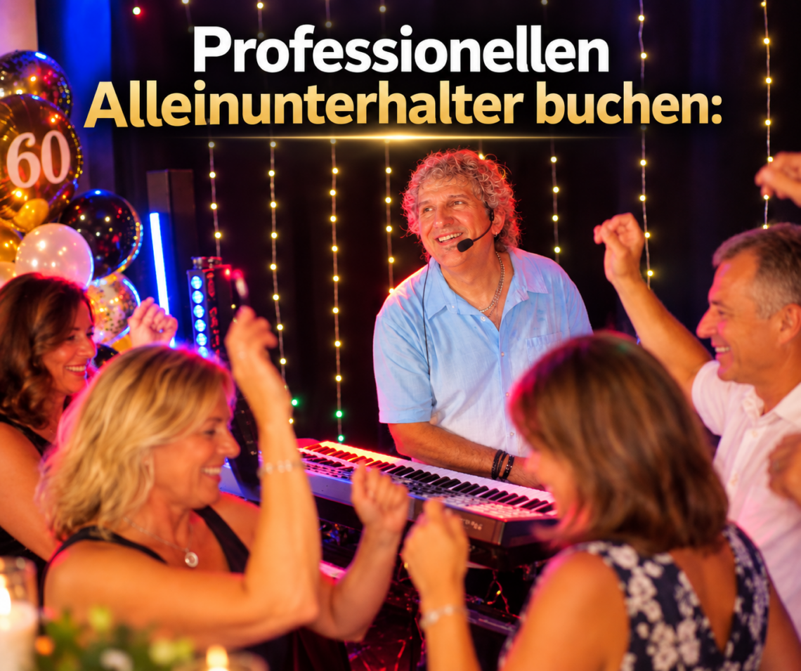 Professioneller Alleinunterhalter bei einer privaten Geburtstagsfeier in Deutschland mit tanzenden Gästen
